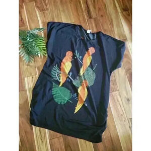 Birds Of Paradise swim Cover Up Parrot Bedazzled Dress Black OS Vintage Tropical